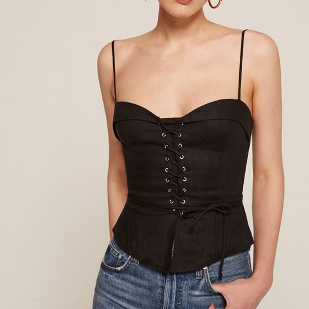 Reformation Clayten Black Corset Tank Top